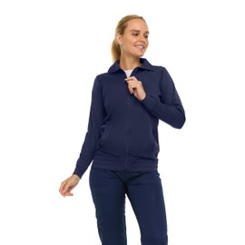 MediChic Scrub Jackets for Woman, Zip Front Nurse Jacket, 4-Way Stretch Fabric Warm Up Coat