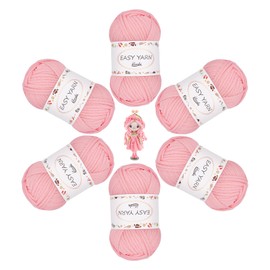 ilauke Pack of 6 Chunky Crochet Yarn for Beginners, 6 x 50 g Thick Yarn Cotton for Crocheting, Highly Visible Stitch Yarn for Crocheting, Cotton Nylon Yarn for Beginners for Crochet and Knitting, Pink