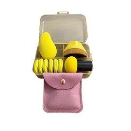 Set de 9 Esponjas de Maquillaje con Caja, Incluye 1 Cepillo, 1 Esponjas grande, 6 esponjas pequeñas, 1 esponja con mango + 1 set de aretes gratis. Col