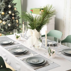 Privalace 18 x 12 inch, Set of 6 PVC Woven Dining Placemat, Heat Resistant Non Slip Washable Table Mats for Home Kitchen, Daily Meals, Resistant Table Protector, Silver