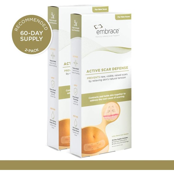 Embrace Scar Treatment, Silicone Sheets for New Scars with Active Scar Defense, Extra Large 6.3 Inch Sheets, 60 Day Supply (Recommended Treatment)