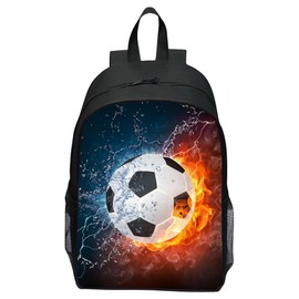 Football Backpack, Football Print Backpack, 16 Inch School Bags for Boys and Girls, Black Shoulder Bag, Flame Football Print, School Bag, Casual School Bag, Travel Bag, black