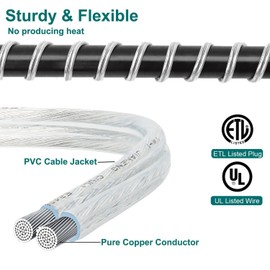 Haultop Clear Extension Cord - 15 Ft, Male to Female, UL-Certified, 2 Prong Indoor, 2 x 16AWG 10A/250V