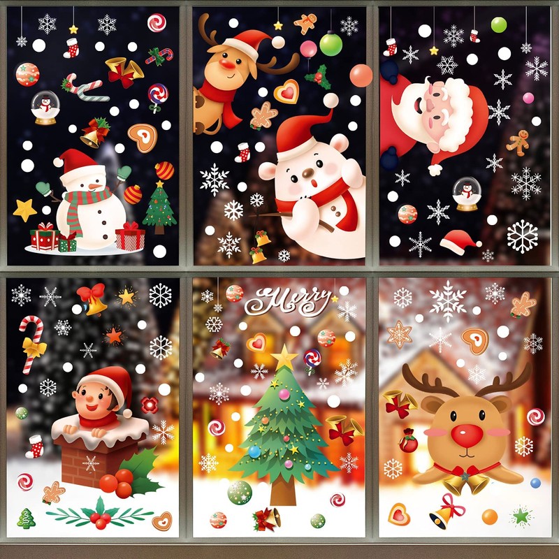 Christmas Window Clings Decorations 9 Sheets 242 Pcs Xmas DIY