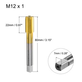 sourcing map Metric Machine Thread Milling Tap M12 x 1 H2 Titanium Coated (Ti-Coated) High Speed Steel 4 Straight Flutes Screw Thread Tapping Threading Machinist Repair DIY Tool