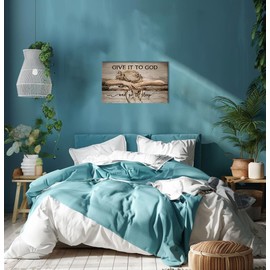 Farmhouse Bedroom Wall Art Decor Give It to God and Go to Sleep Sign Quotes Pictures Rustic Christian Girls Painting Country Inspirational Bible Verse Canvas Framed Print Artwork Living Room 24''x16''