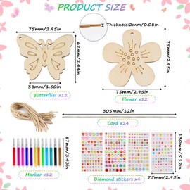 LPZMPZ Pack of 40 Craft Sets for Children, Butterfly Wooden Craft Ideas, Children's Birthday Party with Watercolour Pen and Gemstone Stickers, Butterfly Crafts for DIY Craft Set Children