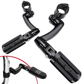 Benlari Highway Pegs Longhorn Offset, 1.25" 304 Stainless Steel Clamps Extension Arms Footpegs Fit for Harley Touring Street Glide Softail Dyna Sportster fits 1-1/4"(32mm) Engine Guard Style2 (Black)
