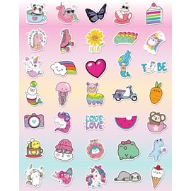 Water Bottle Stickers for Kids, 100 PCS Cute Waterproof Vinyl Stickers Pack for Waterbottle Laptop, Aesthetic Kawaii Stickers for Kids Classroom, Fun Animal Stickers for Girls Boys