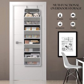 TYMENSH Heavy Duty Over Door Organizer, Wall Mount Hanging Organizer Storage with 4 Large Capacity Pockets, Closet Bathroom Nursery Bedroom Dorm, Toys Cosmetics Sundries and Baby Essentials, Gray