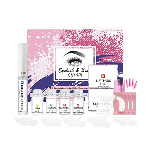 Lash Lift Kit & Brow Lamination Kit, 2 in 1 Professional Lash Lift and Eyebrow Lamination Kit, Premium Lash Lift and Tint Kit, Suitalbe for Home and Salon (Lucky Pink)