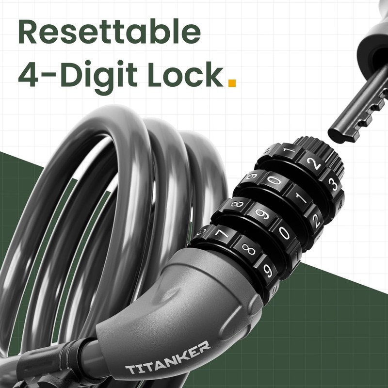 Titanker Bike Lock, Bicycle Lock 4 Feet Cable Lock 1/2