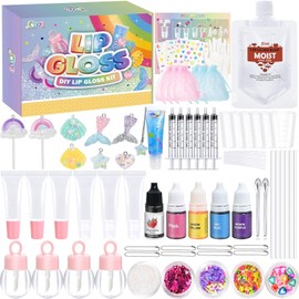 Jcoos Kit de fabricación de brillo de labios, 73 unidades, llavero de brillo de labios, brillo de labios hidratante brillante, juego hecho a mano, kit de manualidades divertido para principiantes