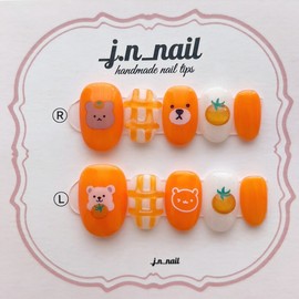 Bear Tangerine Handmade Nail Tips|Tangerines, Jeju Island|- Round / 곰돌이귤 수제네일팁|감귤, 제주도| - 라운드