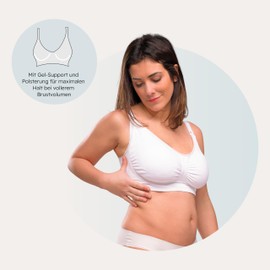 Carriwell Carri-Gel Nursing Bra Seamless Padded Nursing and Maternity Bra Removable Pads Wide Straps Soft Gel Underwire with Bra Extender Black & White Sizes M-XXL, White