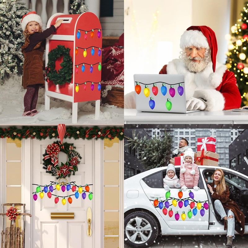 Whaline 130Pcs Christmas Reflective Car Magnets Set 64Pcs Colorful Bulb