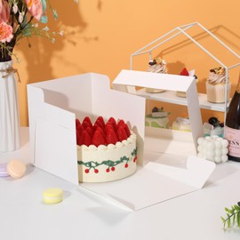 COTOPHER 5Pcs 8x8x8 Inches Cake Boxes, Square Bakery Boxes with Window, Cajas Pasteles for Valentine's Day, Mother's Day,Wedding, Birthday, Party Cake Decorating Supplies for Gift Giving