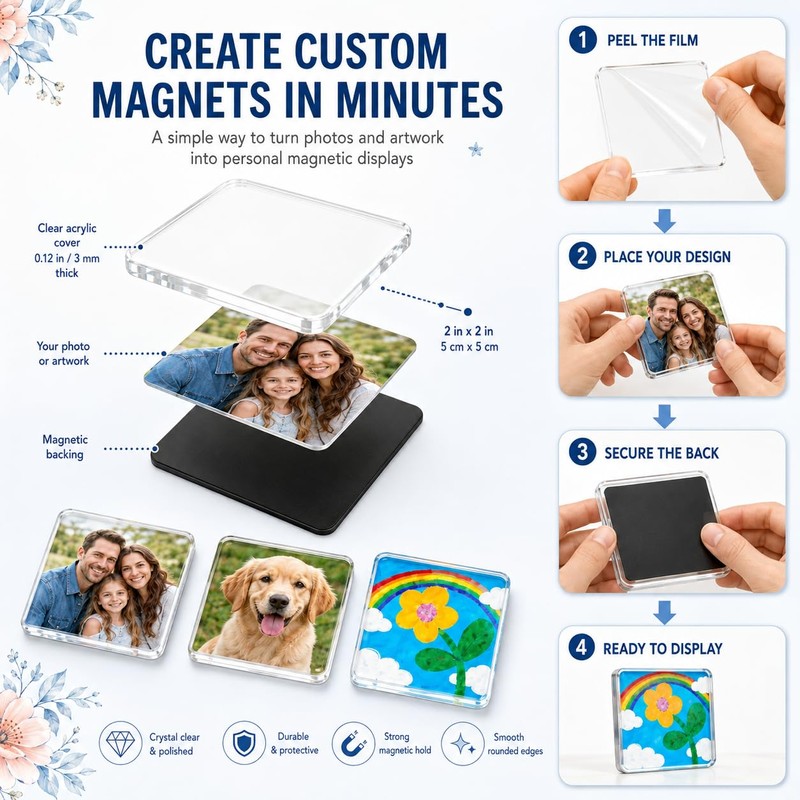 Clear Acrylic Magnet Kit DIY Custom Fridge Magnets Photo Square