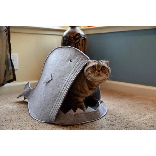 Cat Bed Cave from wool Shark shape, Cat house