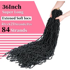 Unbranded 4 pack 36 in soft Locs Crochet Braids Hair pre looped color 1B black.         I5
