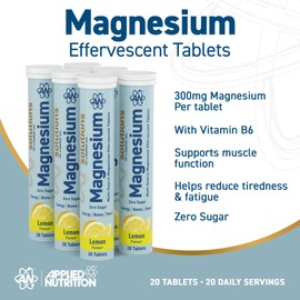 Applied Nutrition Solutions Magnesium Effervescent Tablets - 300mg Magnesium per Serving - 20 Effervescent Tablets, Zero Sugar, Supports Muscle Function & Reduces Tiredness - (Lemon)