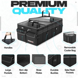 FORTEM Trunk Organizer with Cooler For SUV Car Trunk, Foldable Storage, Car Accessories for Women Men, Collapsible Bag, Perfect Christmas Gifts, 600D Oxford, Non Slip Bottom, Straps, Soft Cover (105L)
