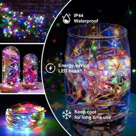 PONYOTOP Fairy String Lights with Timer 33Ft 2pc 100 LED Battery Operated Fairy Lights Outdoor Waterproof for Wedding Home Parties Christmas Holiday Decoration