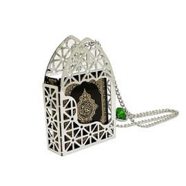 Islam Car Rear Mirror Mini Hangers - Islamic Ornament Al-Quran Ramadan Eid Muslim Car Décor Hanging Charm Decor Interior Accessories (Silver - Black)