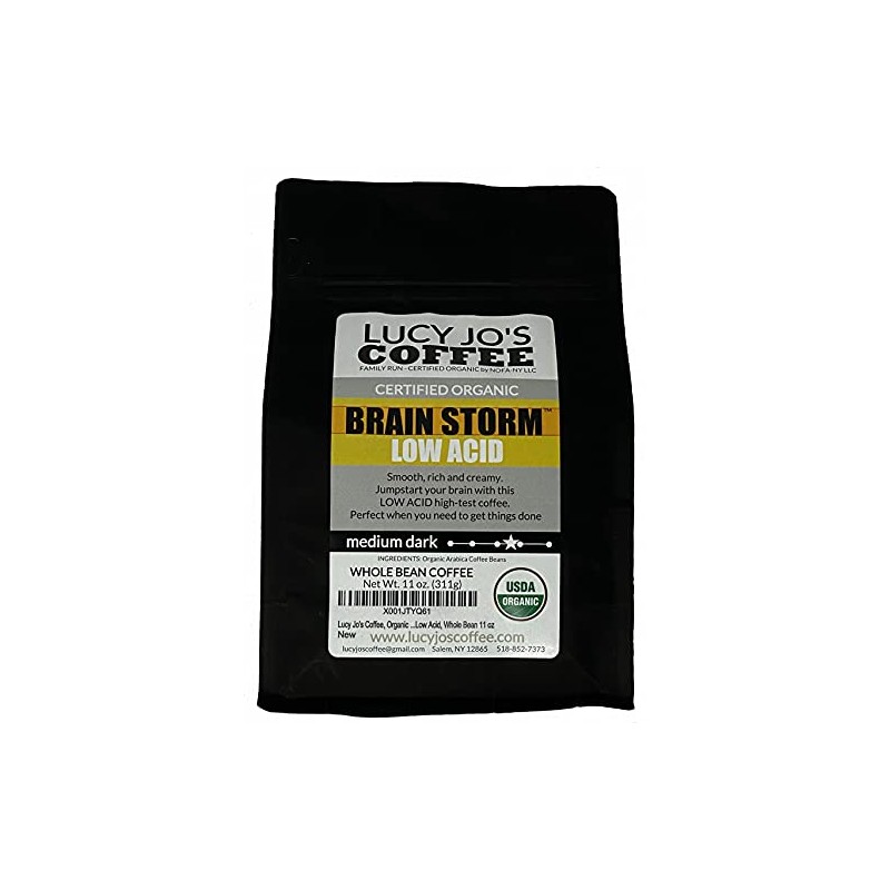 Lucy Jo's Coffee, Organic Brainstorm, Low Acid, Medium Dark, Whole