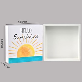 Summer Decor Summer Decorations for Home Sunset Sea Hello Sunshine Wood Box Sign Rustic Wooden Shelf Desk Decor Season House Warming Gifts 5.9 x 5.9 Inch
