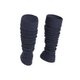 Ateena Wool Leg Warmers for Ladies, Soft Winter Knit Crochet Anklewarmers in Braid Pattern, Women's Gaiters for Dance or Ballet, Chunky Boot Cuffs in One Size, Navy blue