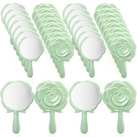Wesiti 36 Pcs Handheld Mirror with Handle Bulk Rose Design Compact Mirror Princess Mirror Portable Makeup Mirror Mini Cute Mirror for Girls Women Princess Party Favors Quinceanera Party Favors (Green)