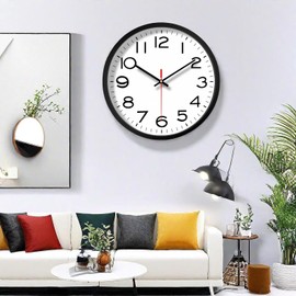 NUOVO Wall Clock Black Frame with Glass Cover Silent Ticking Movement Quartz Wall Clock Modern Quartz Design Decorative Interior Kitchen 10 Inches