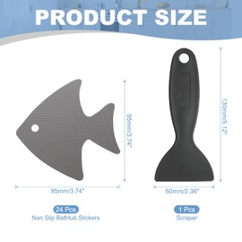 PATIKIL 24 Pcs Non Slip Bathtub Stickers, Anti Slip Shower Stickers with Scraper Bathroom Shower Floor Decals Fish Shape Cute Treads Tubs, Gray