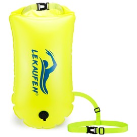 LeKaufen 28L Swim Buoy Swim Safety Float Waterproof Dry Bag for Open Water Swim, Triathletes, Boating, Kayaking, Snorkeling, Swimming Training (Yellow)