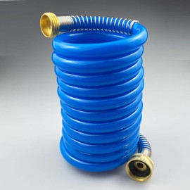 Darnassus Heavy-duty PU Coil Hose, Self-Coiling Garden Hose with Solid Brass Fittings, Retractable, Corrosion Resistant, for Household (10 FT, Blue)