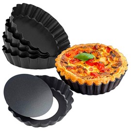 Goeielewe 6Pcs Mini Tart Pan 4-Inch with Removable Bottom, Non Stick Carbon Steel Miniature Cupcake Molds Baking Pan for Pies, Cheese Cakes, Desserts, Quiche Pan (Round)