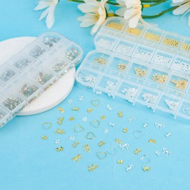 Hotalisona Silver and Gold Metal Nail Beads Charms Pearls Jewels and Gems + Nail Rhinestones for Bedazzling Art Kit Stuff Supplies + Silver and Gold Heart Cute Bows Nail Charms for Design Kit Techs