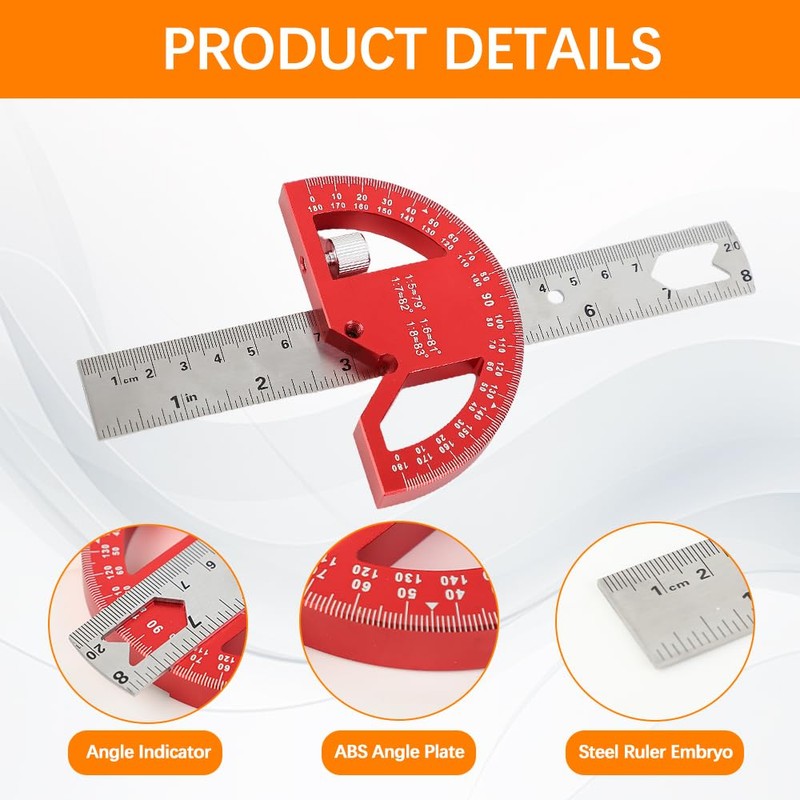 FEMONGY Protractor, Metal Protractor, Universal Combination Angle with Ruler Stop