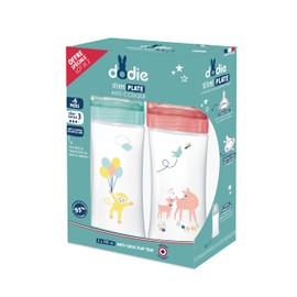 Dodie Set of 2 Baby Bottles, Antikolik Sensation+ (2 x 330 ml), Flat Teat, River 3, BPA-Free, +6 Months, Yellow, Circus