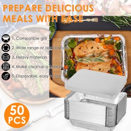 Eummy 50 Pack Aluminium Foil Trays with Lids 22x16cm Aluminum Foil Baking Tray Non-stick Tin Foil Containers for Air Fryers Aluminum Foil Pans Rectangle for Air Fryer Oven Baking Cooking
