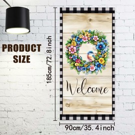 arricraft 1 Pcs Welcome Theme Door Cover, Colorful Spring Garland Decoration Banner Photography Background Backdrop for Door Wall Porch Indoor Outdoor Decoration 35.4x72.8 inch