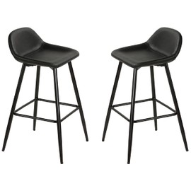 Cortesi Home Rain Counterstools in Charcoal Black Faux Leather, Black Base (Set of 2)