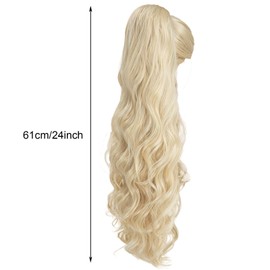 GWAWG Ponytail Extension, Ponytail Hair Extension with Comb Clip, Elastic Band, Voluminous Soft Hairpiece, Real Hair Curls for Women, Hairpieces for Thin Hair, 60 cm (Blonde)