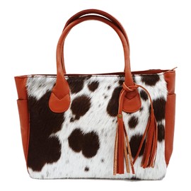 bonanza leathers cowhide leather women's Tote handbag Both sides cowhide with zipper closure H5 (Brown)