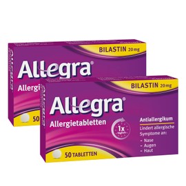 Allegra Allegra Allergietabletten 2 x 50 Stk – Antihistaminikum - Wirkstoff Bilastin - schnell und 24 Std wirksam bei Heuschnupfen, Tierhaar-, Hausstaubmilben-, Schimmelpilzallergie, Urtikaria