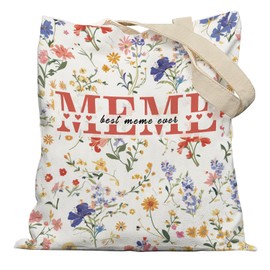 APJYM Meme Gifts Floral Tote Bag, Mother's Day Birthday Gifts for Meme from Grandkids Grandsons Granddaughters Canvas Tote Bags for Women, Reusable Grocery Shopping Bag