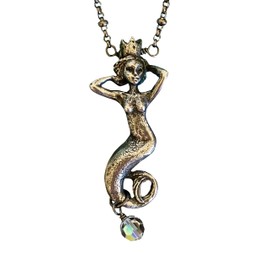 Mermaid Pendant Necklace, Green Girl Studio, Mermaid With Crown, Artisan Pewter, Beach Girl Necklace, Mermaid Queen, Boho.