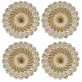 COMFEELING Macrame Placemats Set of 4, Embroidered Lace Table Doilies Mat, 11 Inch Round Place Mats Vintage Style for Rustic Farmhouse Christmas Party Dining Tables (10-11 Inch,Rose Flowers)