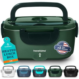TRAVELISIMO Electric Lunch Box for Adults 80W Self Heating 1.5L Tray 12V/24V/110V for Car/Truck Use - Color: Dark Green